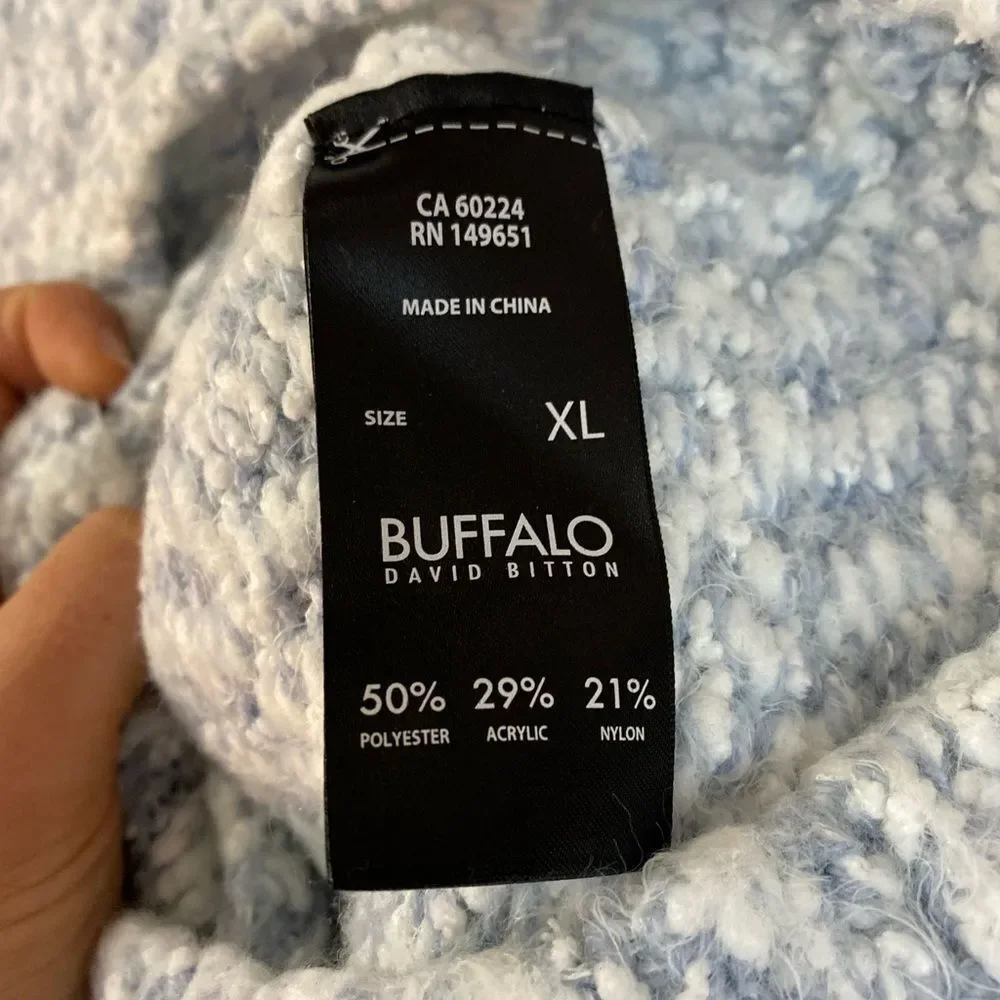 Buffalo david Bitton blue and white big loop knit‎ crew neck warm fuzzy sweater